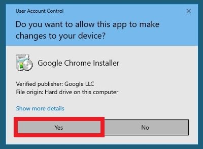 Allow Chrome to make changes to the system to complete the uninstallation process