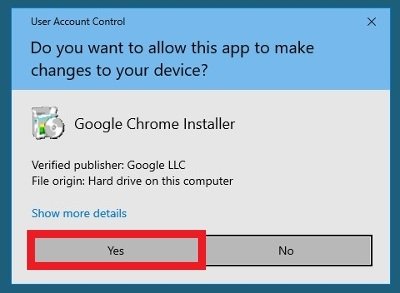 Permitir que Chrome haga cambios en el sistema para su desinstalación