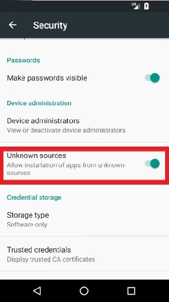 Allow the installation of apps from Unknown Sources