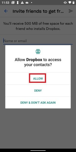 Autoriser l’accès de Dropbox à vos contacts