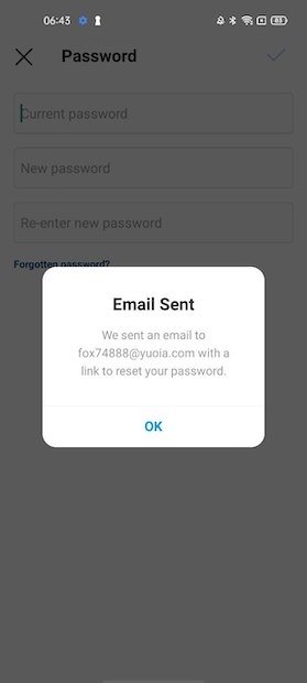 An email has been sent to recover the password