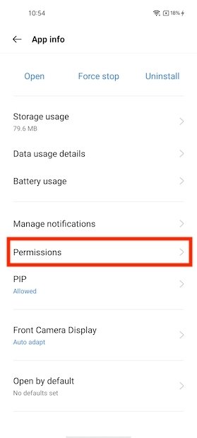 Permisos de la app