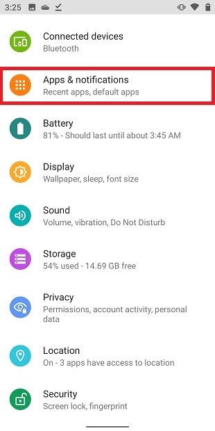 Apps and notifications in Settings