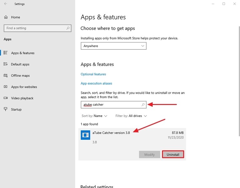 aTube Catcher in the program settings