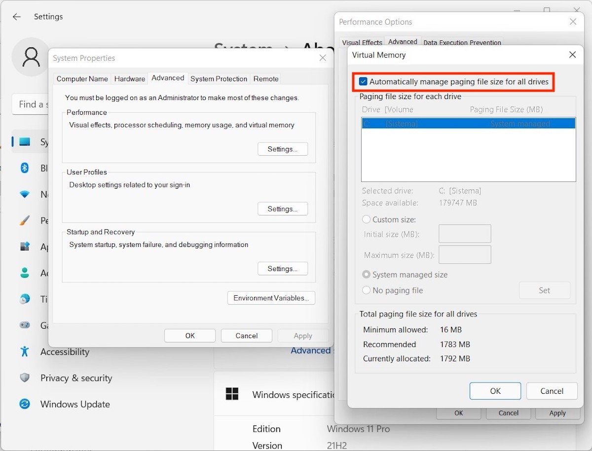 Automatic allocation of RAM memory