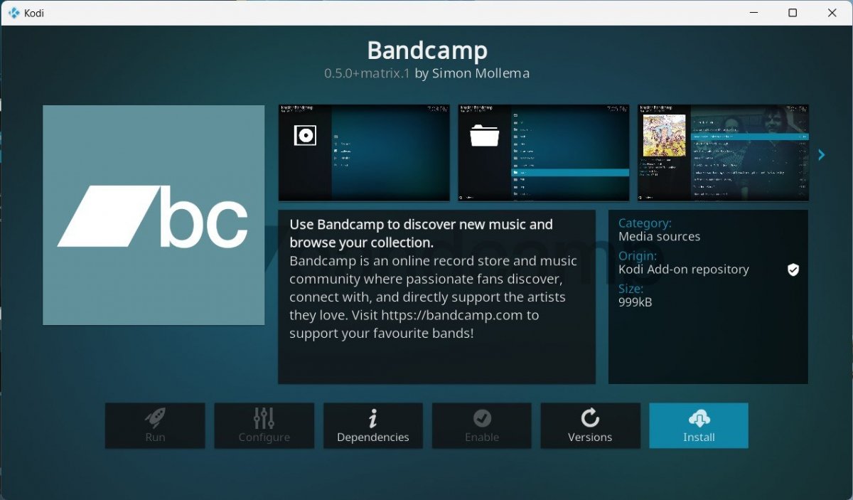 BandCamp для Kodi на ПК