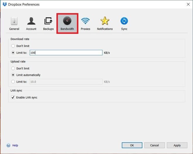 Bandwidth settings