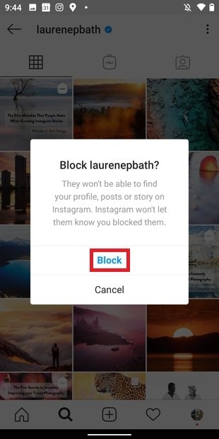 Bloquear usuario en Instagram