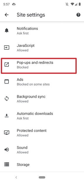 Block pop-ups in the website settings