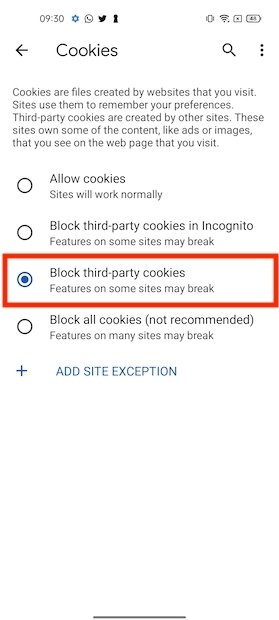 Cookies von Drittanbietern blockieren