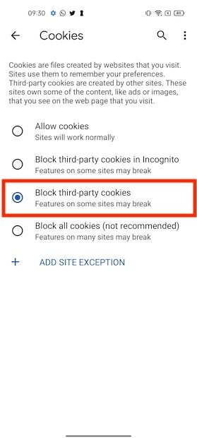 Блокировать сторонние файлы cookie