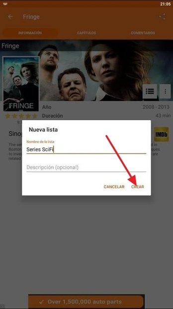 Botón para crear la nueva lista