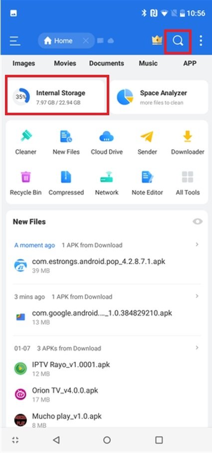 Найдите в ES File Explorer файлы Minecraft