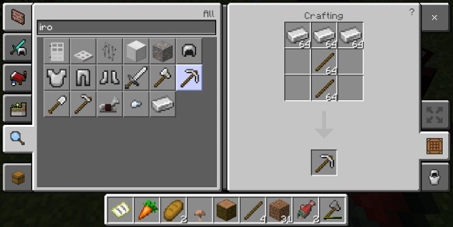 Building an iron pickaxe