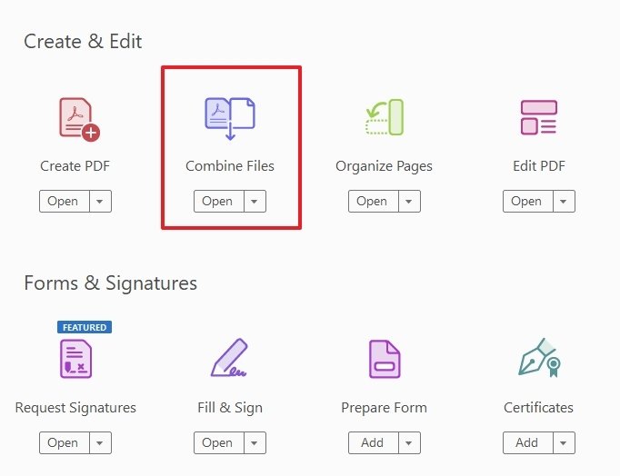 Button to combine PDF files
