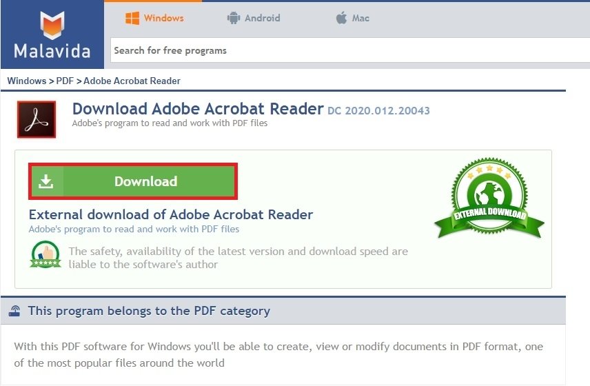 Téléchargement d’Adobe Acrobat Reader