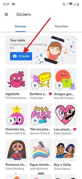 Botón de creación de stickers personalizados