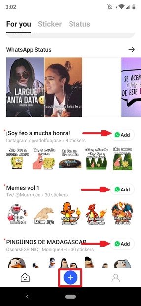 Botão para criar stickers