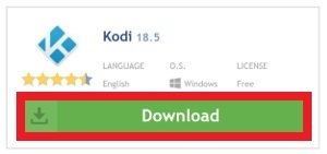 Botão para baixar o Kodi para Windows
