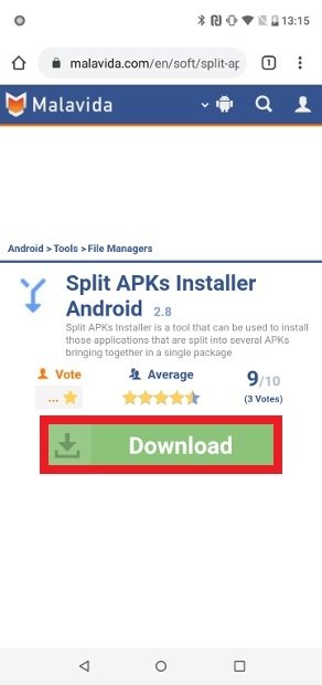 Botón para descargar Split APKs Installer