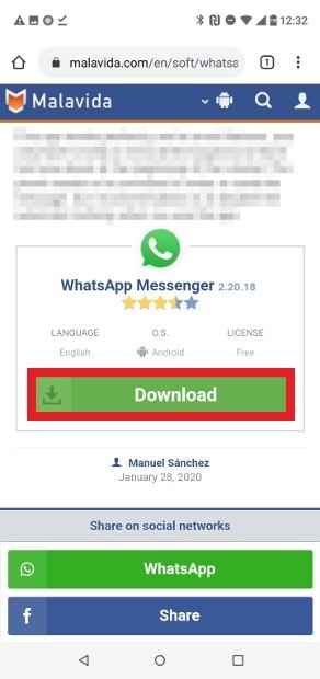 Botón para descargar WhatsApp desde Malavida