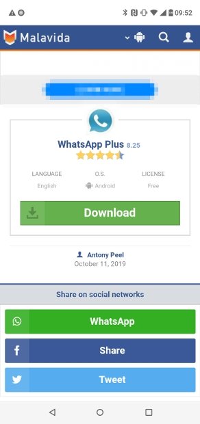 Pulsante di download di WhatsApp Plus