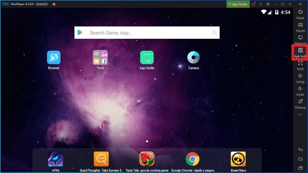 Button to install APKs on Nox