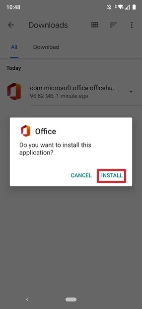 Button to install Office