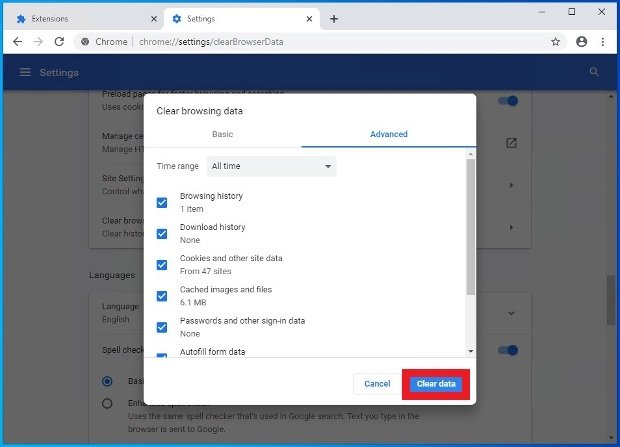 Bouton pour éliminer les données de navigation