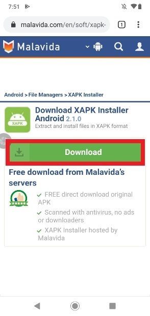 Schaltfläche zum Starten des Downloads des XAPK-Installer