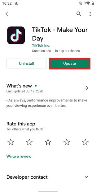 Button to update the app