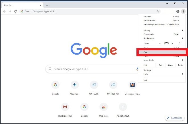 Cast menu of Google Chrome for Windows