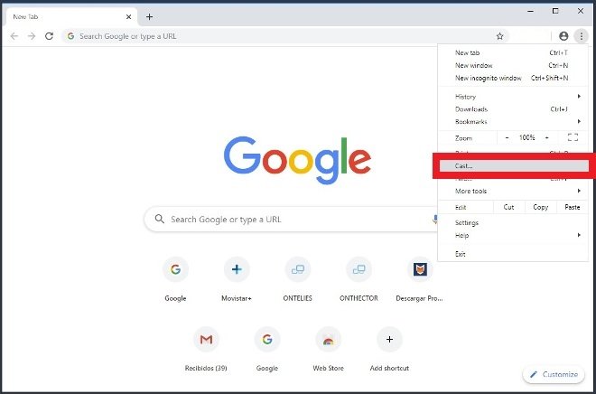 Windows向けGoogle Chromeのキャストメニュー