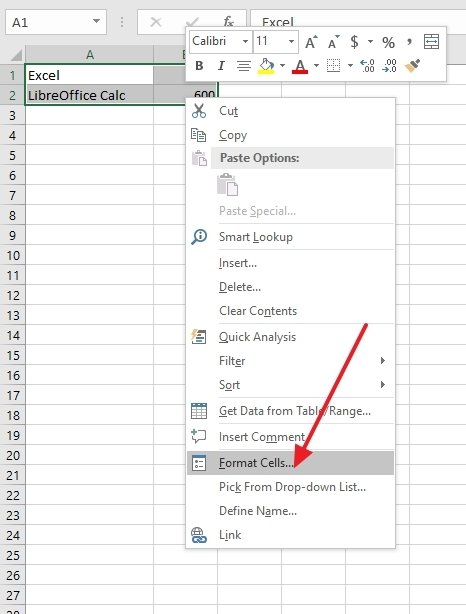 Cell format selection