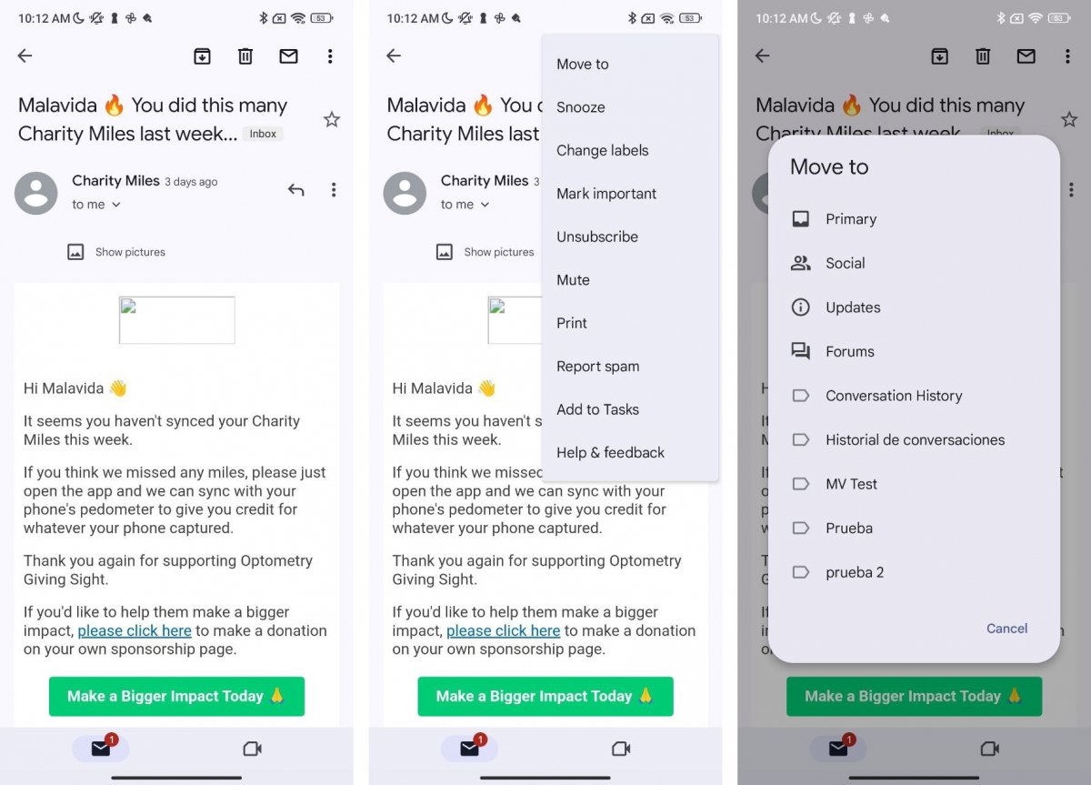 Modificare le etichette di un'e-mail in Gmail per Android