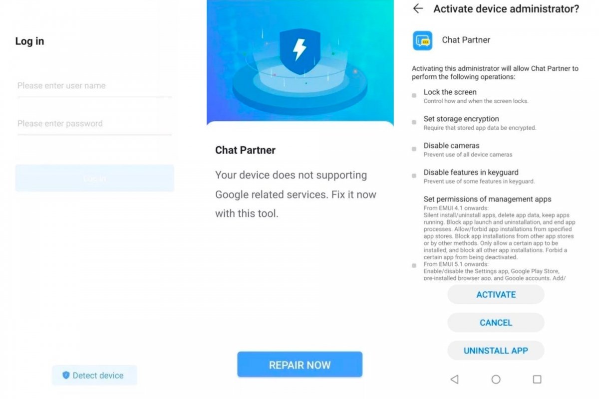Chat Partner устанавливает Google Play на телефон Huawei