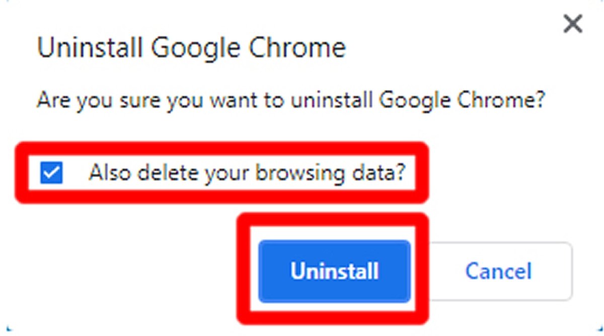 Selecciona la casilla para borrar los datos de navegación y pulsa en Uninstall