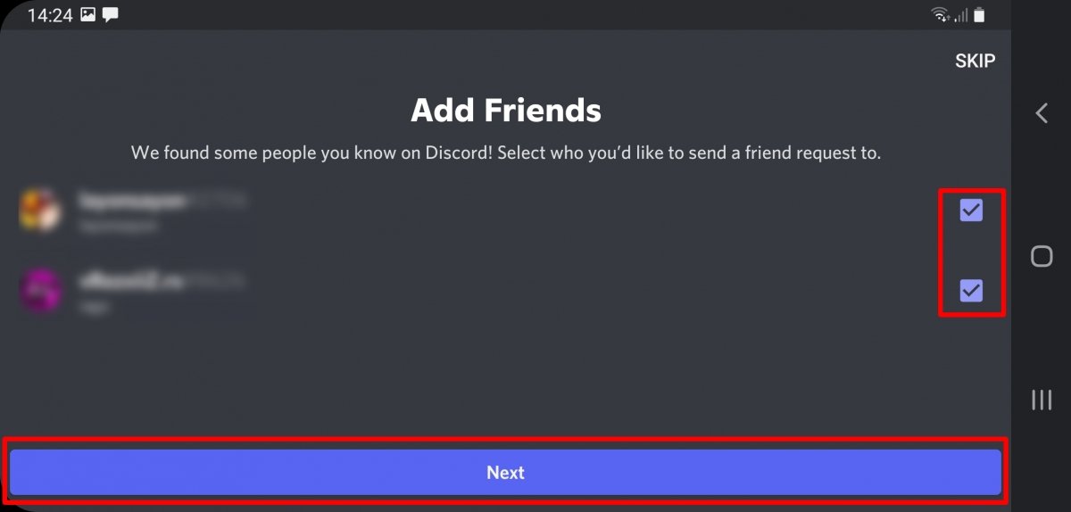 Check the boxes of the people you want to add and press Next