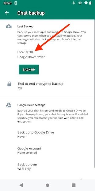 Uhrzeit und Datum des letzten Backups prüfen