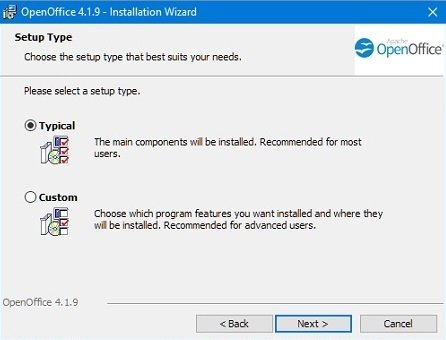 Choose a typical or custom installation