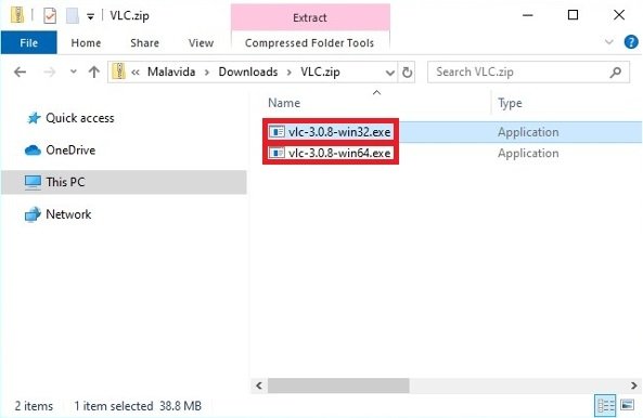 Chois de l’exécutable de VLC de 32 ou 64 bits