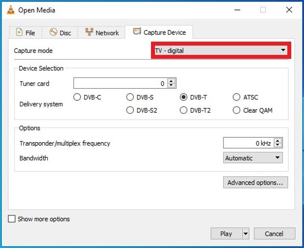 Choose Digital TV as the video input signal