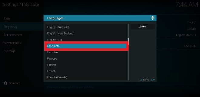 Selecione o novo idioma que deseja usar