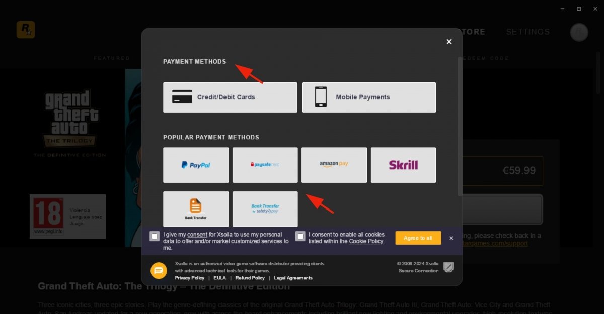 Scegliere il metodo di pagamento per acquistare su Rockstar Games