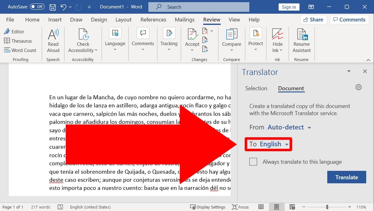 Escolha o idioma para o qual deseja traduzir