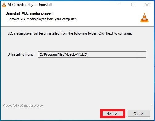 Choose VLC’s folder to be uninstalled