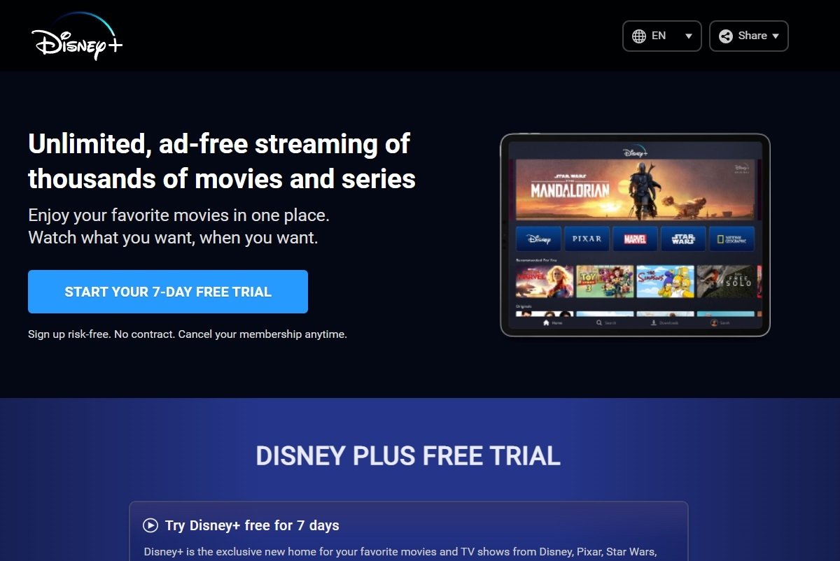 Choose your Disney+ monthly subscription pan and get a 7-day free trial