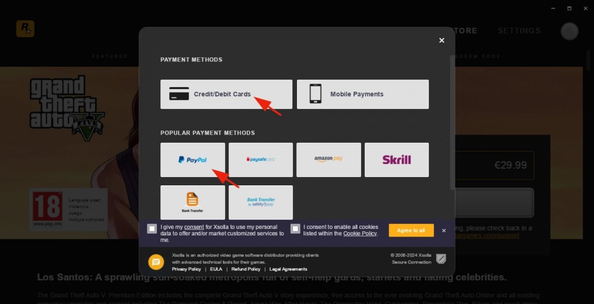 Choosing your payment method in Rockstar Games Launcher