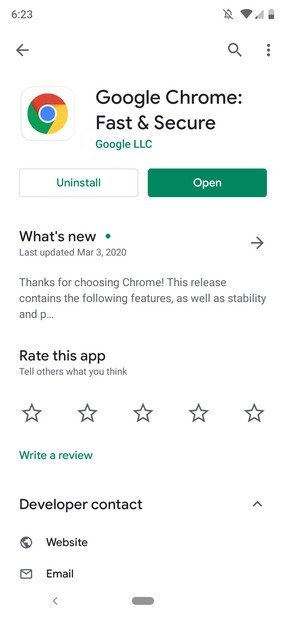 Chrome instalado mediante Google Play