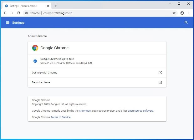 Chrome notifies you whether you have the software’s latest version or not